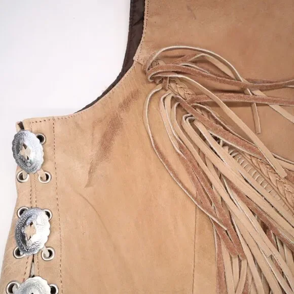 Unik Tan Leather Fringed Vest Size XXL Women's New Gauchos - Picture 14 of 16